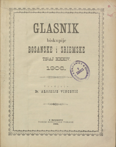 Glasnik biskupije bosanske i sriemske, Tečaj 34, (1906.)