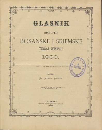 Glasnik biskupije bosanske i sriemske, Tečaj 28, (1900.)